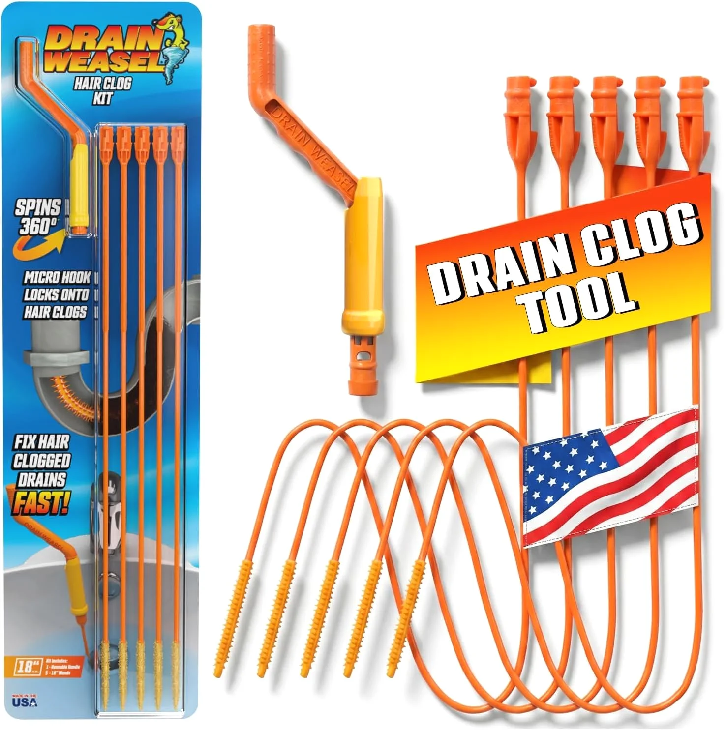 FlexiSnake Drain Weasel Hair Clog Tool Kit