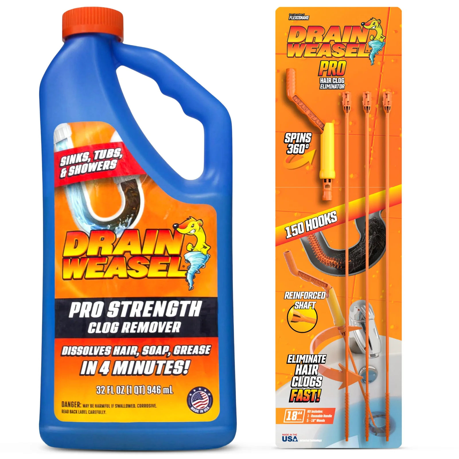 FlexiSnake Drain Weasel Clog Remover Gel and Pro Snakes