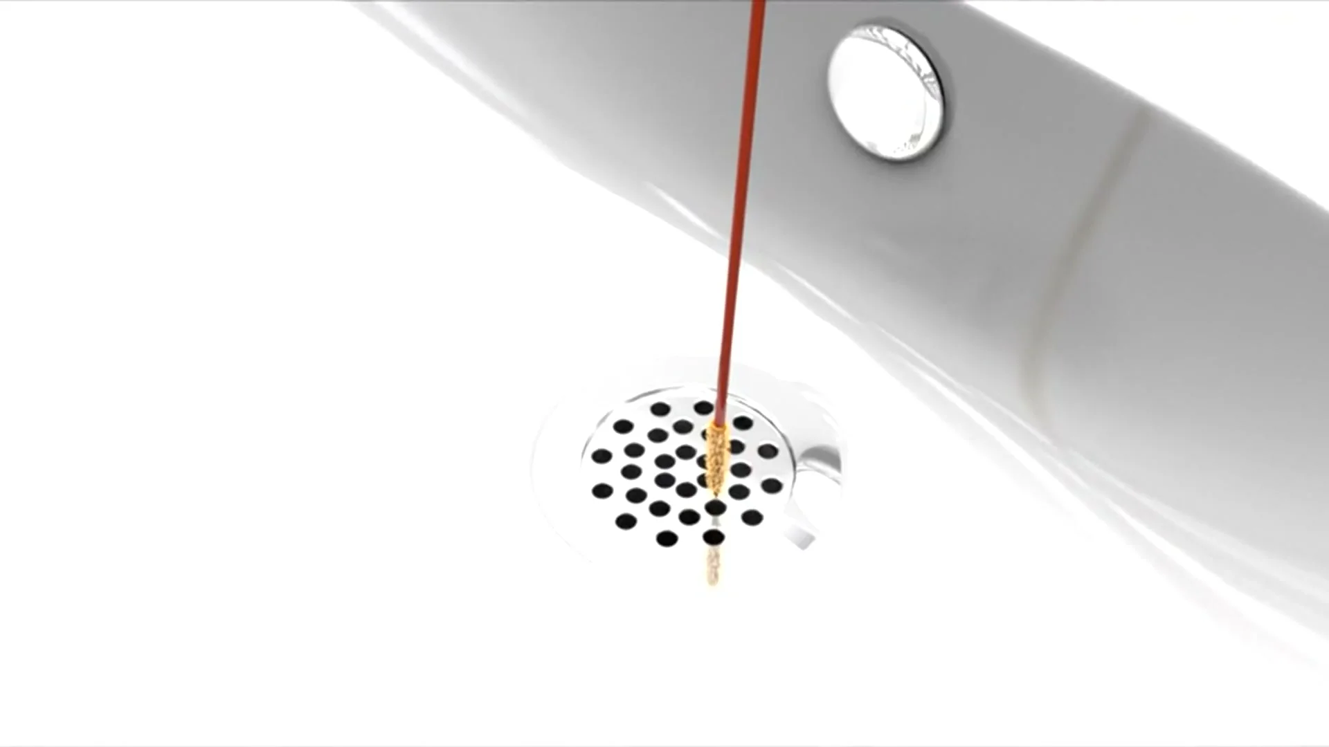 FlexiSnake Drain Weasel wand going into a sink drain